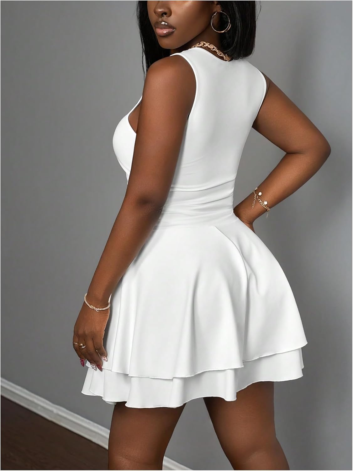 Floerns Women's Plus Size Square Neck Mini Dress Sleeveless Layered Ruffle Night Out Dresses - Image 3