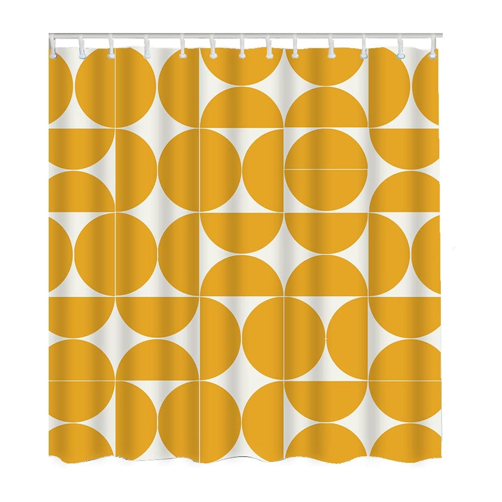 UIYIUI Yellow Orange Mid Century Circle Pattern Shower Curtain 47x72in-119x183cm Modern Abstract Geometric Art Retro Simple Bath Curtain, Waterproof