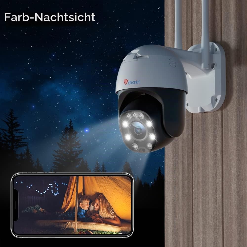 Ctronics 4G LTE Überwachungskamera Aussen mit SIM Karte, PTZ 360° IP Kamera Ohne WLAN Outdoor mit FarbNachtsicht, 30m Nachtsicht in Farb, PC/APP, FTP/NAS/Cloud, 2-Wege-Audio, IP66