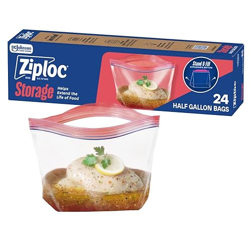 Ziploc Bolsas de almacenamiento de alimentos de adobo de medio galón para preparación de comidas, fácil de abrir y cerrar, 24 unidades
