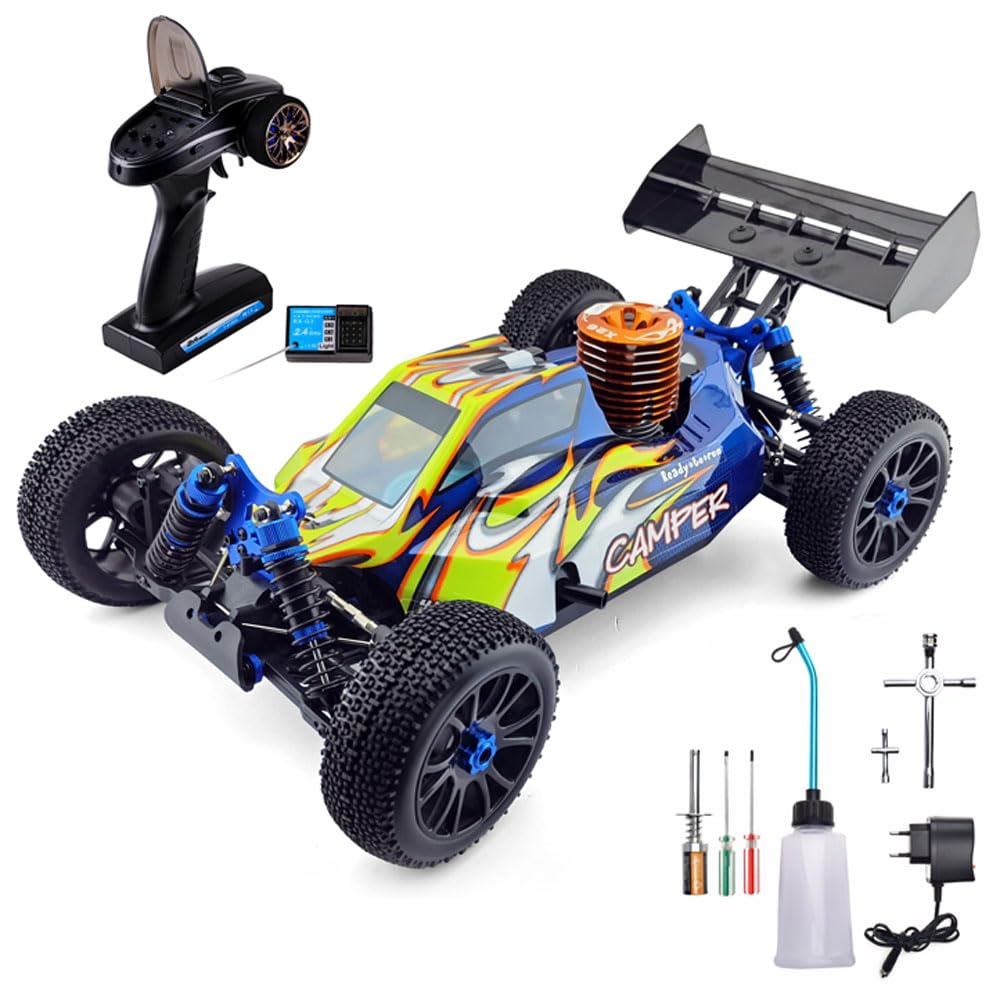 1/8 Nitro RC Truck for Adult 90KM/H 4WD Nitro Gas Powered RC Car 94970 26CXP Engine Fast Speed Remote Control Truck RTR Hobby Racing Vehicle Methanol Fuel Off-Road Short Course Crawler (Blue)