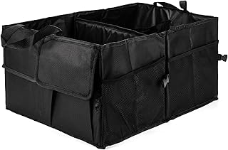 Kofferraum Organizer Auto - Faltbare Kofferraumtasche [52L], Stabil mit Verstärkten Wänden & Anti-Rutsch-Boden, Auto Organizer Kofferraum mit Fächern, Kofferraumbox für Einkauf & Zubehör (Schwarz V)