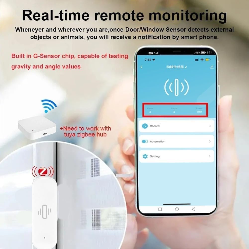 ZigBee 3.0 Vibrationssensor, intelligenter Türfenstersensor für Heimassistent, Bewegungsmelder für Smart Home Security (ZG-103ZL) (4Pcs)