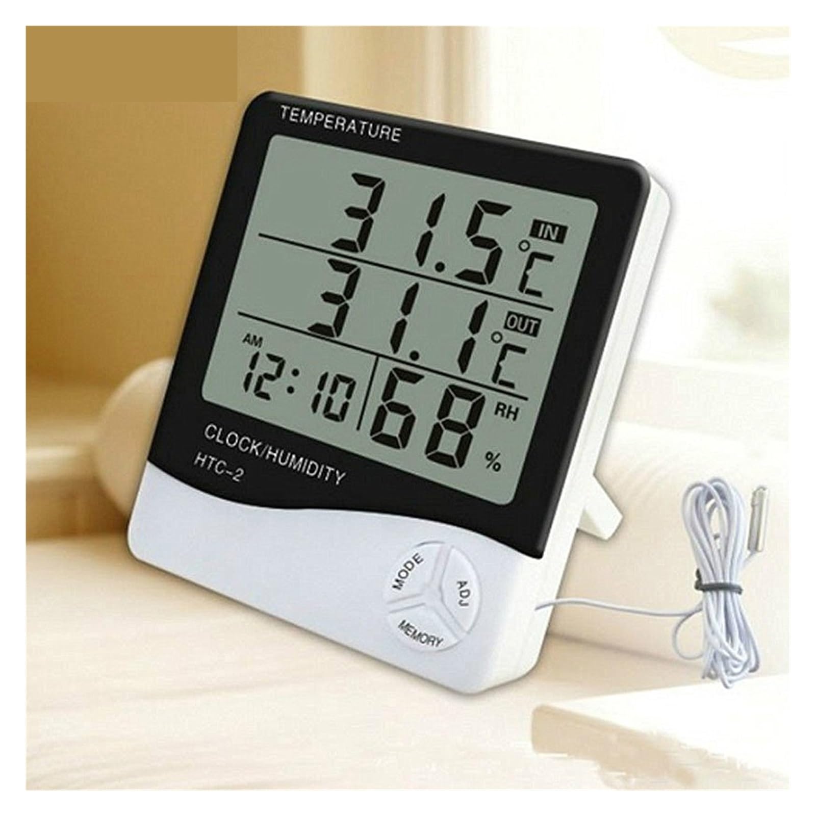Termohigrómetro electrónico Digital LCD, medidor de Temperatura y Humedad, termómetro para Interiores y Exteriores, higrómetro, estación meteorológica, Reloj