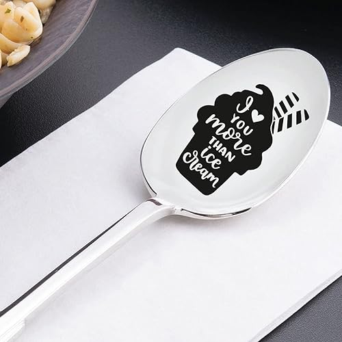 Miniatura 2 de TyM I love you more than icecream - Cuchara de acero inoxidable grabada para café té cereales helado regalo grabado para élella mango resistente de