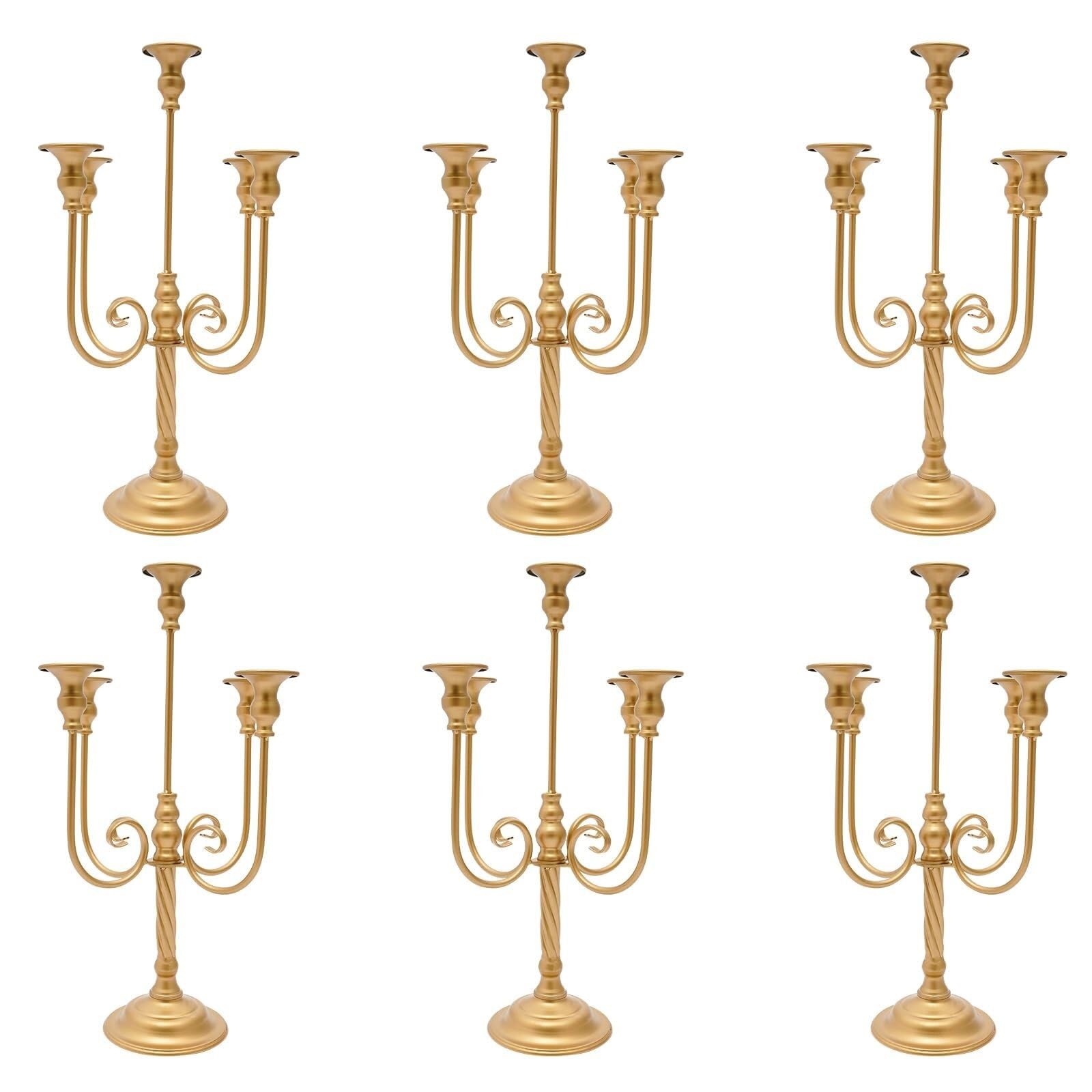 Paquete De 6 Candelabros De Metal Dorado con 5 Brazos Cónicos For Bodas Navidad Cumpleaños Y Decoración del Hogar (31,8 X 50 Cm)(Silver)