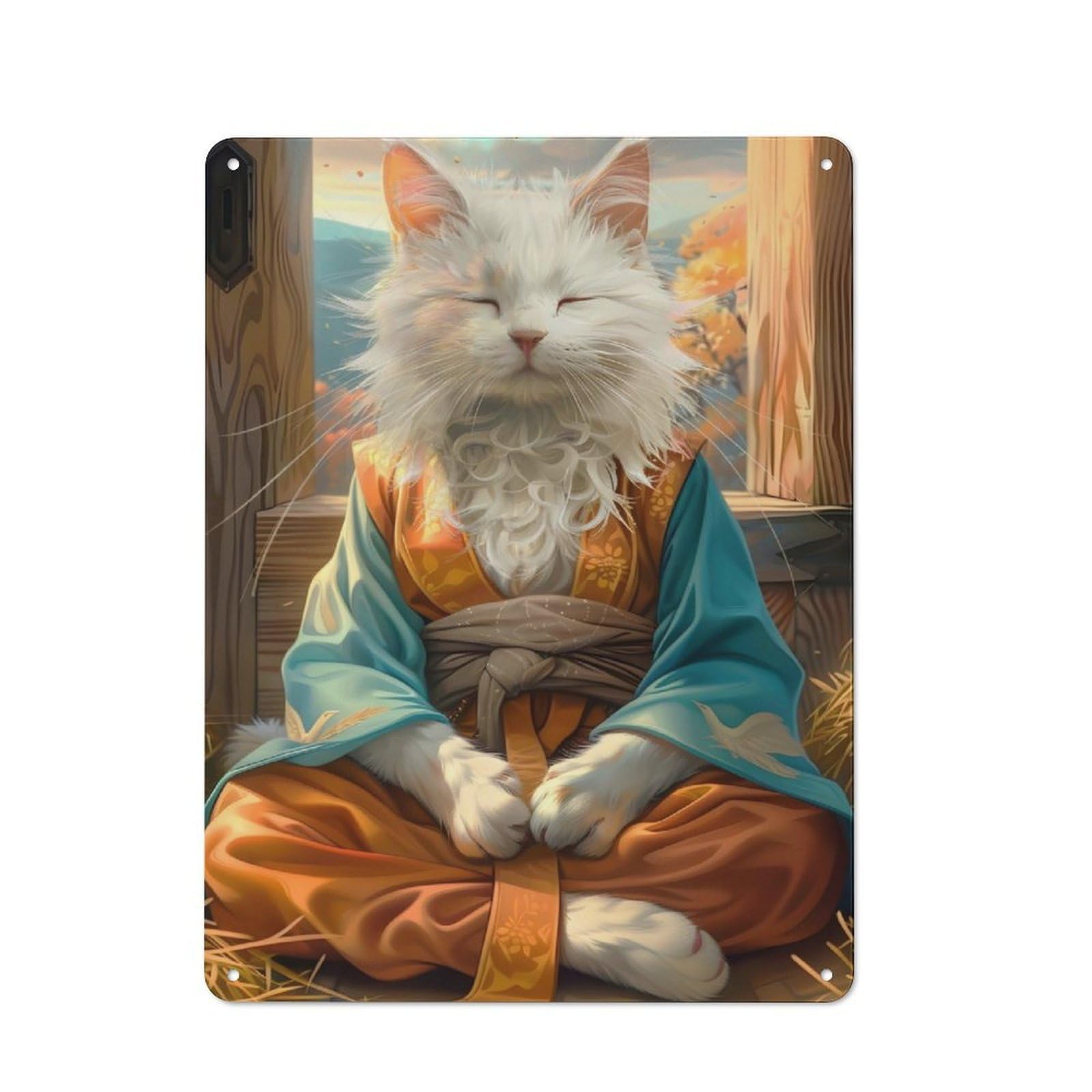 Junmoney Mystic Meditating Cat Industrial-Style Metal Plaque 40X30cm For Workshop Wall, For Vintage Wall Decor Fans, For Themed Room Decoration