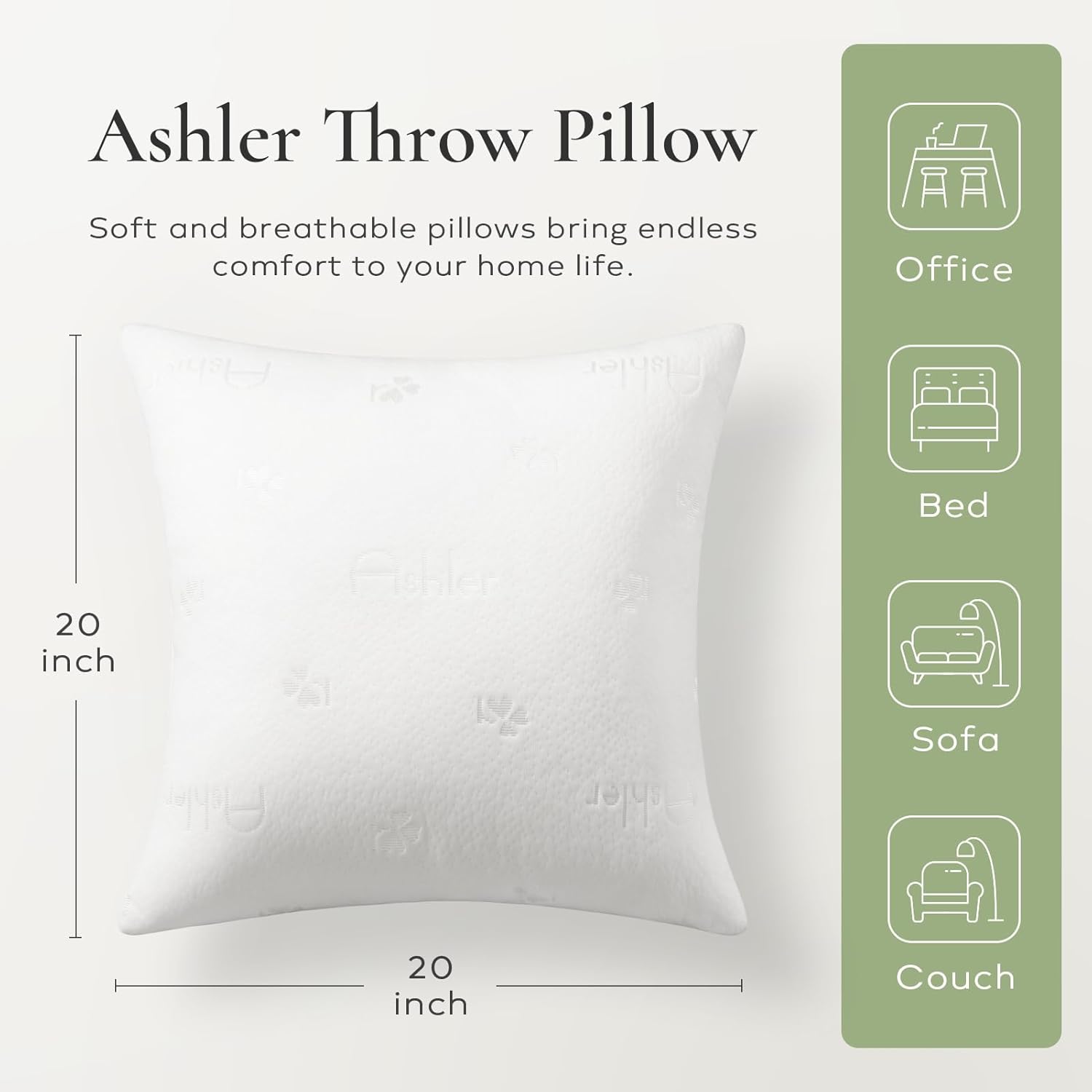 Ashler Throw Pillows Insert- 20x20 Pillow Inserts with Air Layer, Premium Bed and Couch Pillows - Indoor Decorative Throw Pillow, Square Cushion Sham Stuffer, Pack of 4, White
