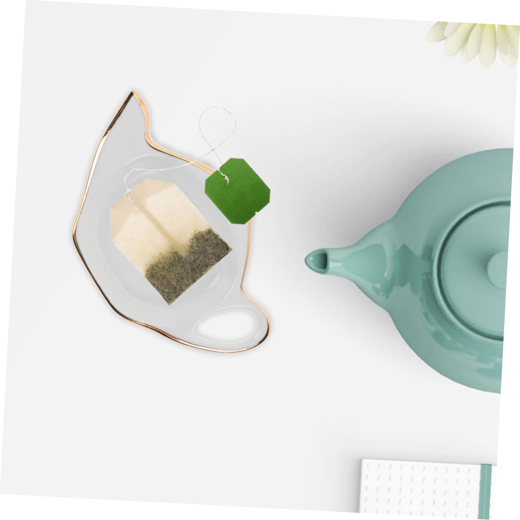 Zerodeko 4Pcs Teapot Shaped Tea Bag Coasters with Golden Edging Decorative Seasoning Dish for Snacks Stylish Tea Holder to Keep Table Clean and Organized