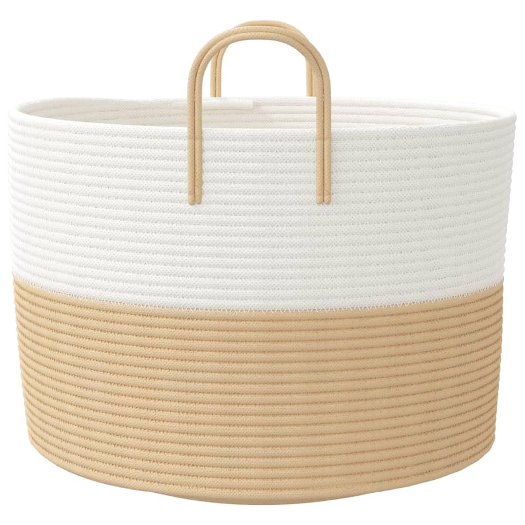 Aufbewahrungskorb Beige Weiss 51x33 cm Baumwolle | Faltbar, mit Griffen, fuer Handtuecher, Kleidung, Spielzeug, Dekorativ