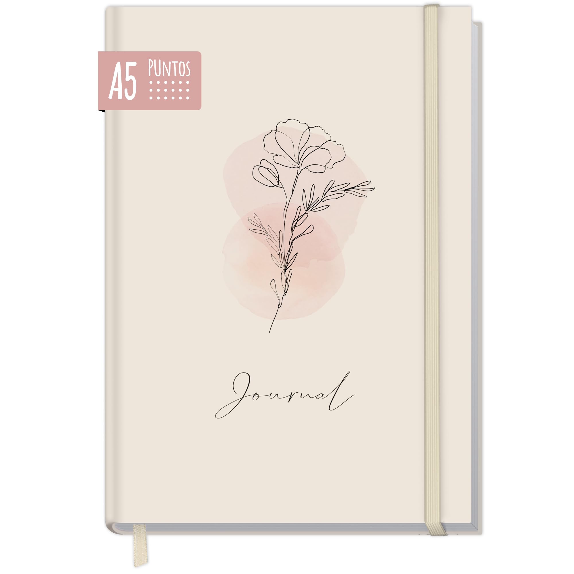 paper&you® Bullet Journal punteado A5 con banda elástica [Dainty Flower] 156 páginas | cuaderno punteado, diario | sostenible & climáticamente neutro
