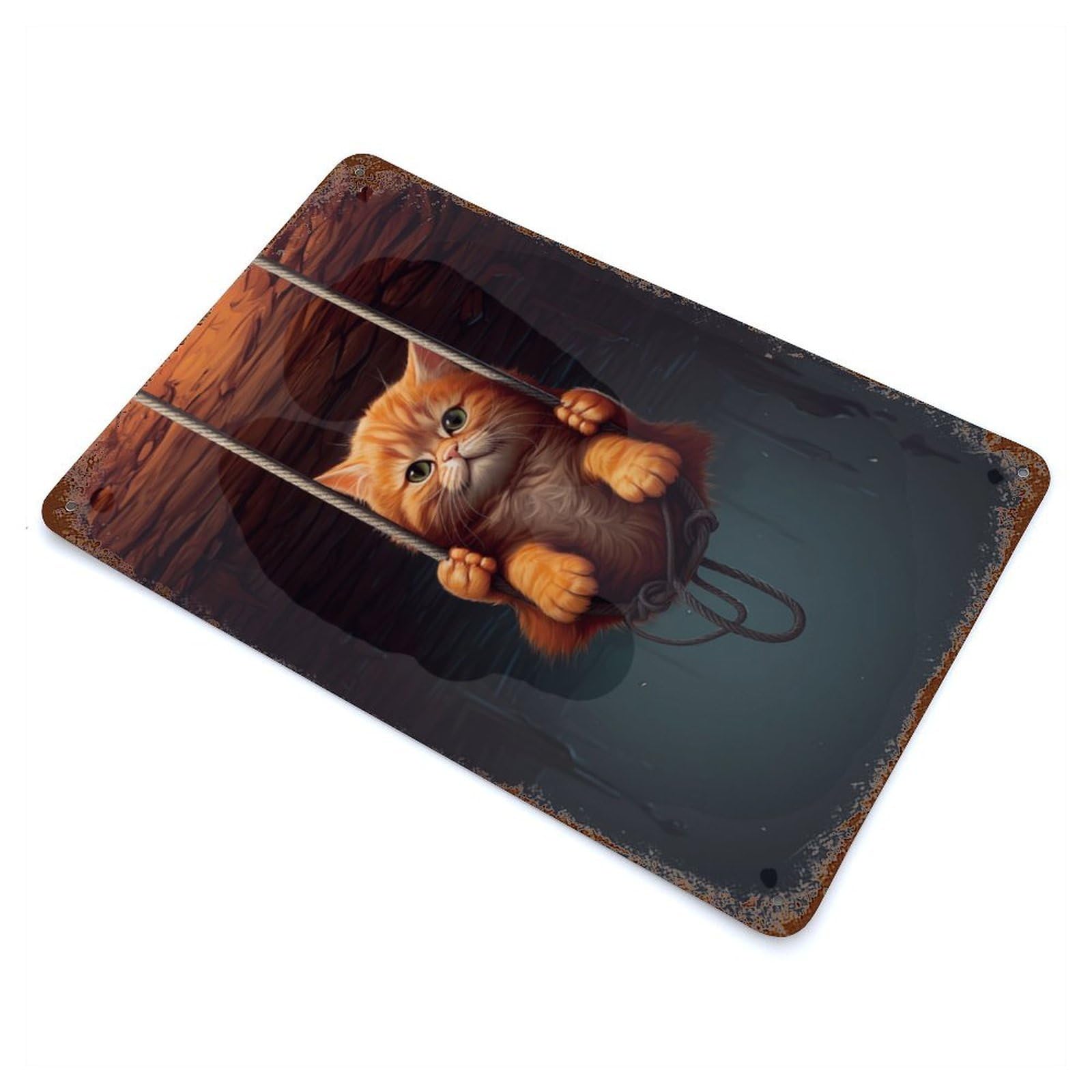 Rustic Tin Plaque Kitten 11.8"x7.9", Retro Wall Decor for Shed, Workshop And Garage Wall Decor