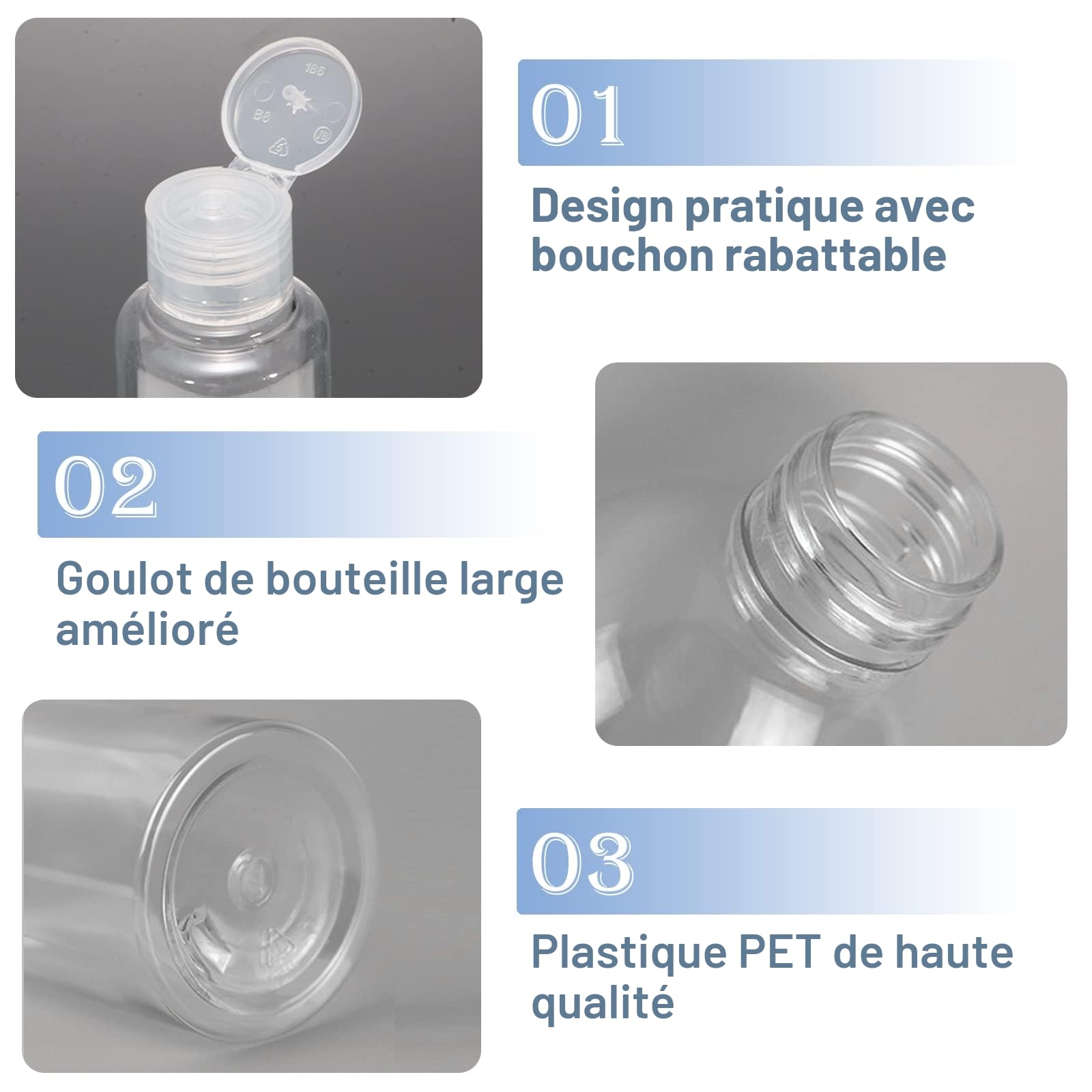 BillyBath Flacon Vide Voyage 100ml, 6 Pièces Flacons de Voyage Avion Transparent Cosmetique Liquide Bouteille kit en Plastique Transparent pour Shampooing, Gel douche, Lotion