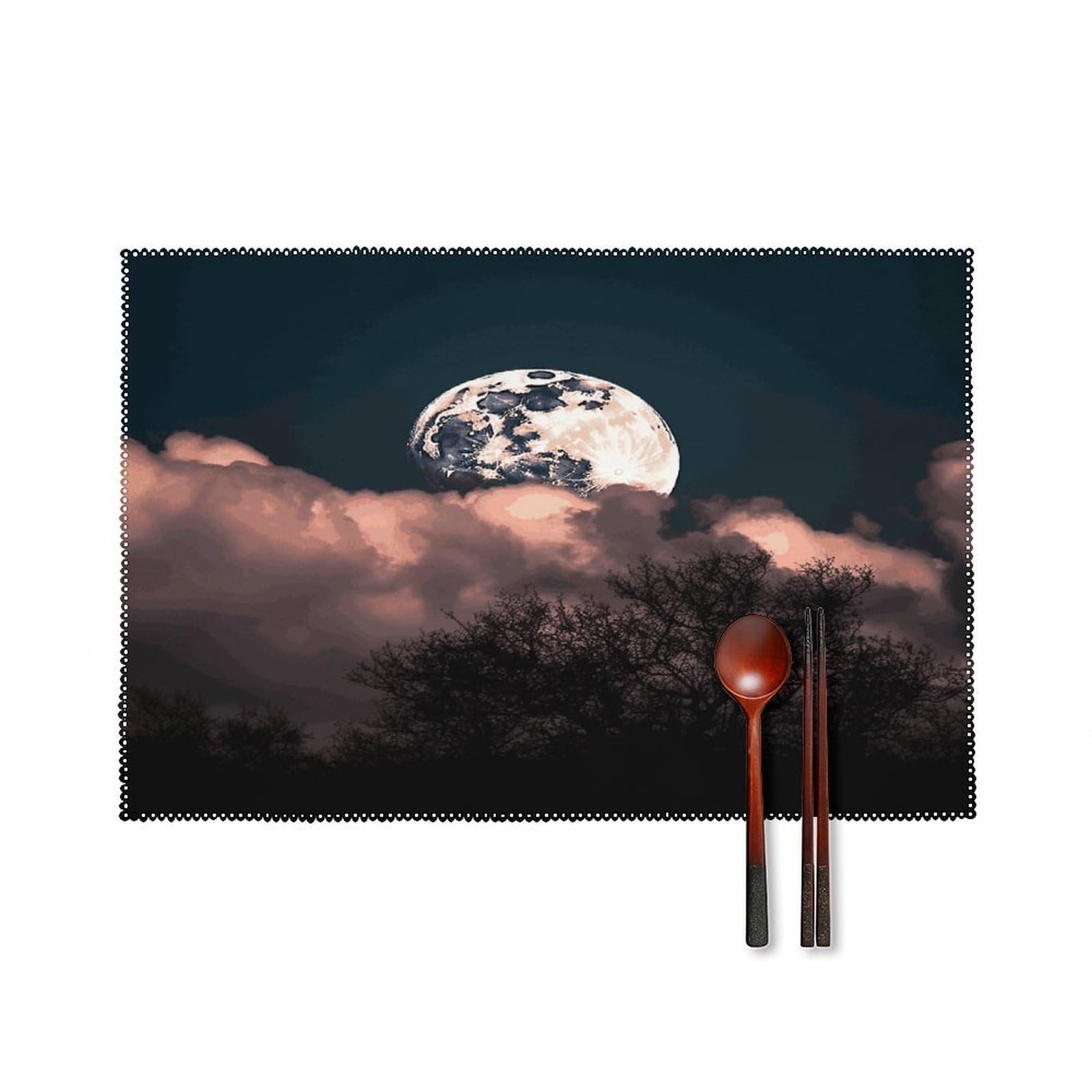 Fekiloot Style Full Moon Placemats Set Of 6,Table Mat