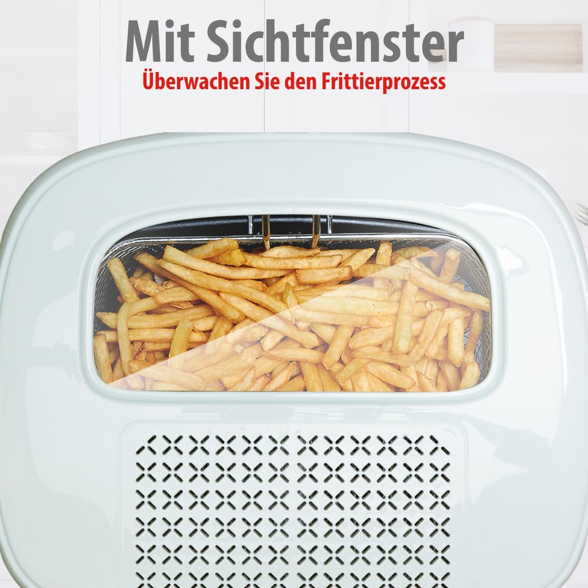 alpina Friteuse 2,5L DF-165 - Friteuse mit Fett 1800W - Einstellbare Temperatur bis 190°C - für 2 bis 3 Personen - mit Antihaftbeschichtung und Kontrollleuchte - Weiß, Weiss