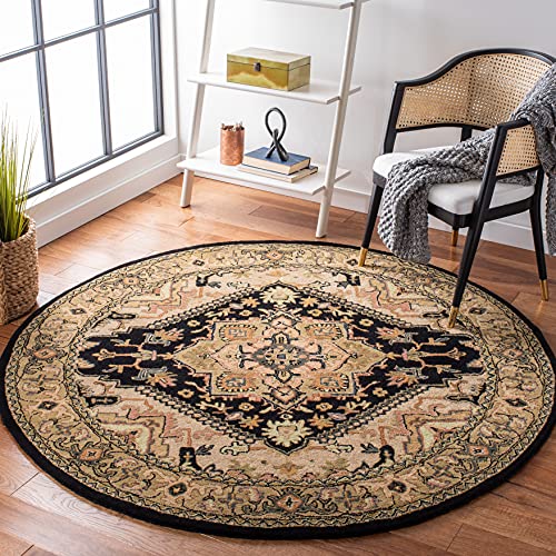 SAFAVIEH Heritage Collection Area Rug - 8' Round, Black & Gold, Handmade Wool, Traditional Oriental Medallion Design, Ideal for Living Room, Bedroom, Dining Space (HG625Z)
