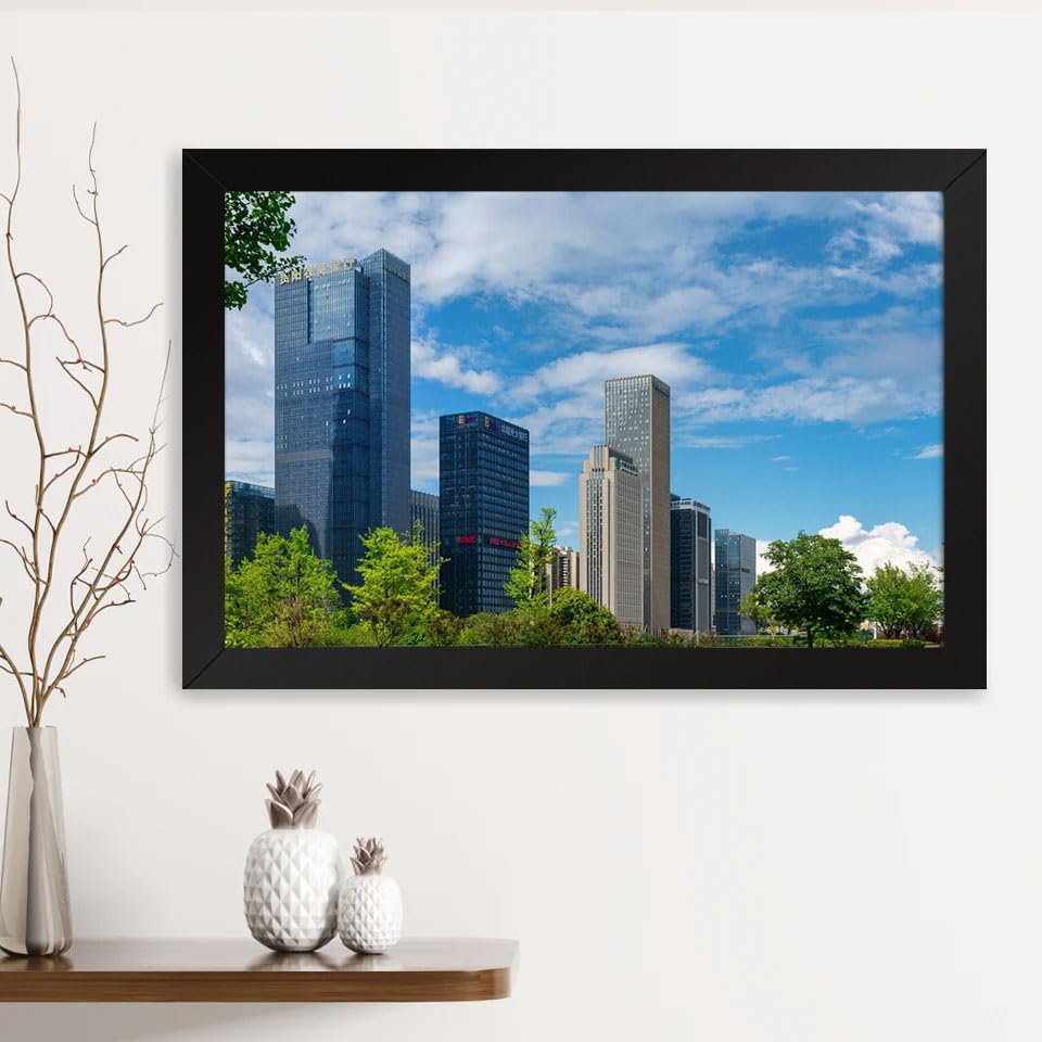 GADGETS WRAP Printed Photo Frame Matte Painting for Home Office Studio Living Room Decoration (14x11inch Black Framed) - Grant Park Chicago