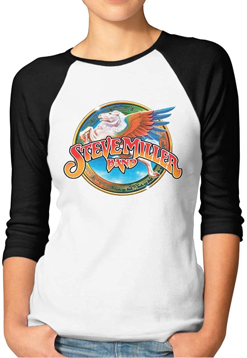 Women's Baseball Raglan 3/4 Sleeve with Steve Miller Daily Sport Tee,Black,Medium