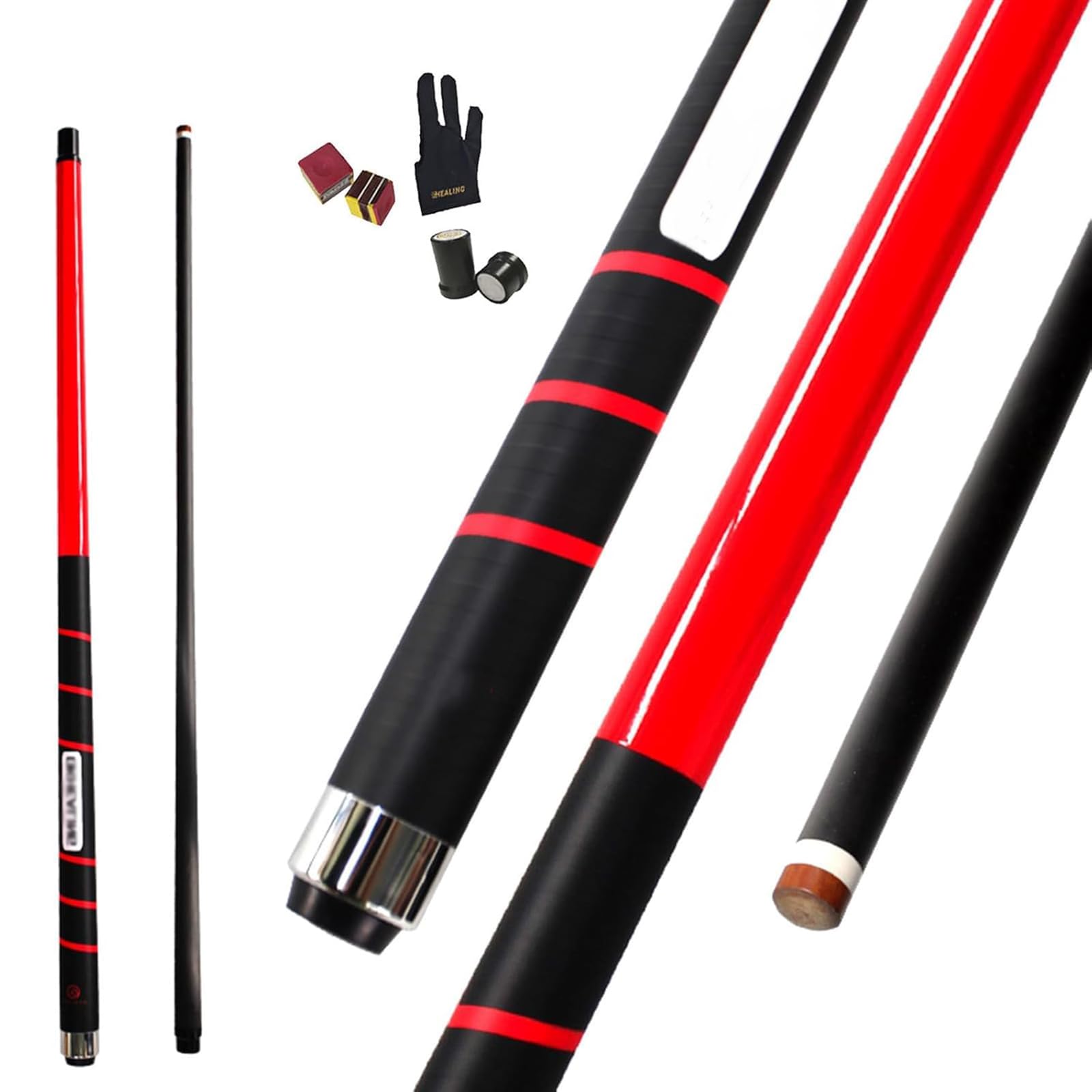 Professional Carbon Fiber Pool Cue 12.9mm Tip | 58 Inch Billiard Cue Stick | 19-21oz Weight | High-Performance Carbon Fiber Shaft | Tournament-Grade Billiards Equipment for Players (RED)