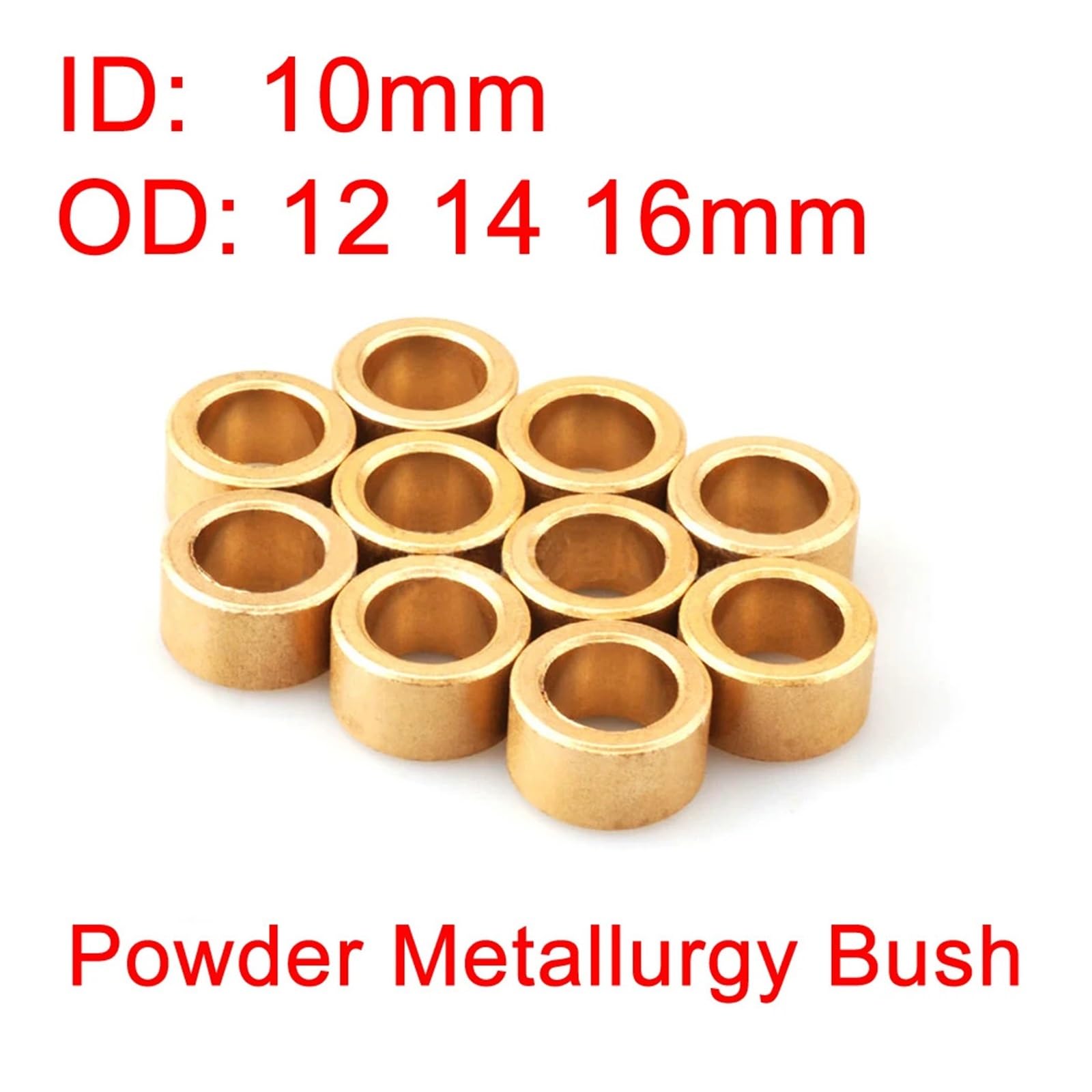 Manicotto per albero in ottone, 4/10 pezzi, cuscinetto poroso per metallurgia, olio, bronzo, boccola guida ID 10 mm, 10 x 12 x 8, 10 x 14 x 5, 10 x 16 x 10 mm, base in rame di precisione (4 pezzi, 10