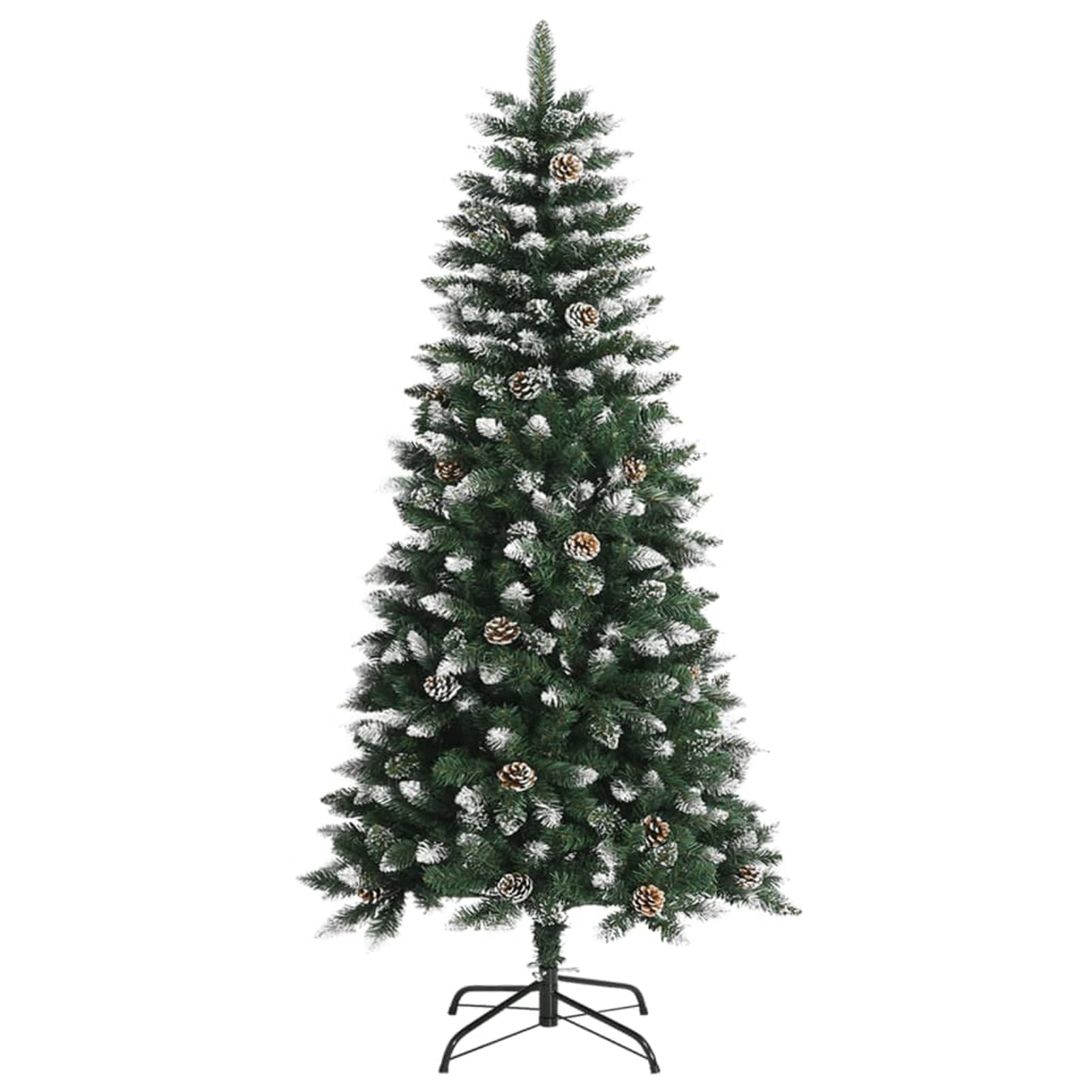 Gecheer-Albero,di Natale,Natalizia,Artificiale,Finto,con Base,in PVC Verde Bianco,con Pigne,Albero Artificiale,Albero Natalizia,120 cm