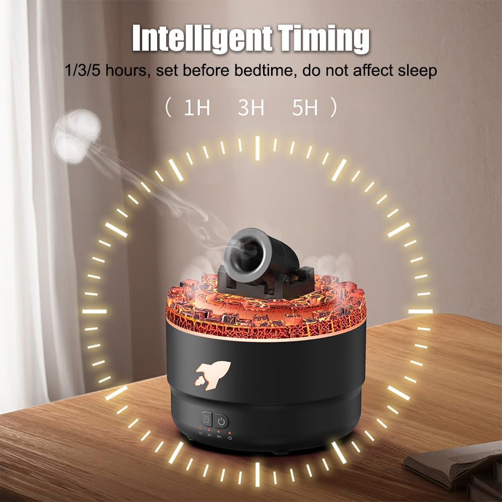 Umidificatore, Diffusore Cannone da Aromi con Nebbia di Vulcano Simulato, Umidificatori Ambiente Cannone Silenzioso con 7 Luci Colorate per Casa Ufficio Viaggio