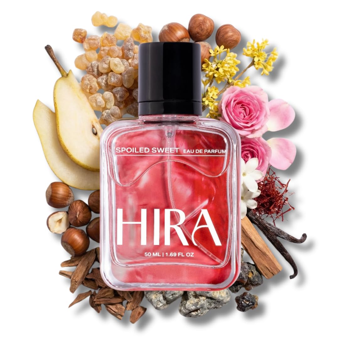 HIRA Spoiled Sweet Perfume for Women | Perfume for Women Long Lasting Smell | Best Women Perfume with Pear, Hazelnut & Vanilla Notes | Sweet & Fruity Everyday Fragrance | 50ml Eau De Parfum for Women
