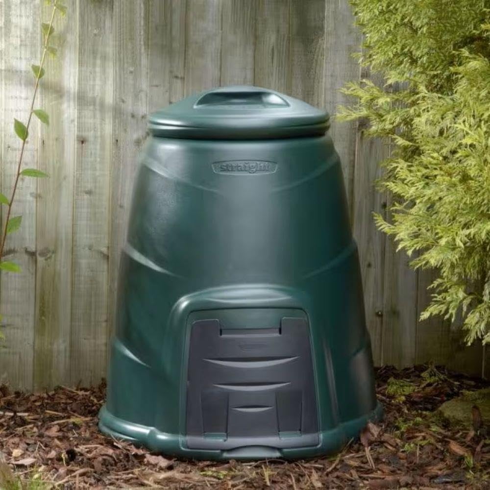 IPL 330 litrowy konwerter kompostowy do kompostowania, wiatroodporna pokrywa wciskana i bardzo szeroka klapa boczna. W 100% nadająca się do recyklingu, 100% produkcja w Wielkiej Brytanii