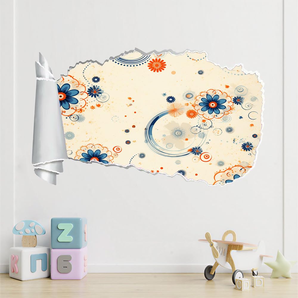 Pegatinas de pared Murales Calcomanías, Flores Tatuaje De Pared 3D Roto, Retro De Pared Para Decoración Del Hogar, Decoración De Habitación De Niños