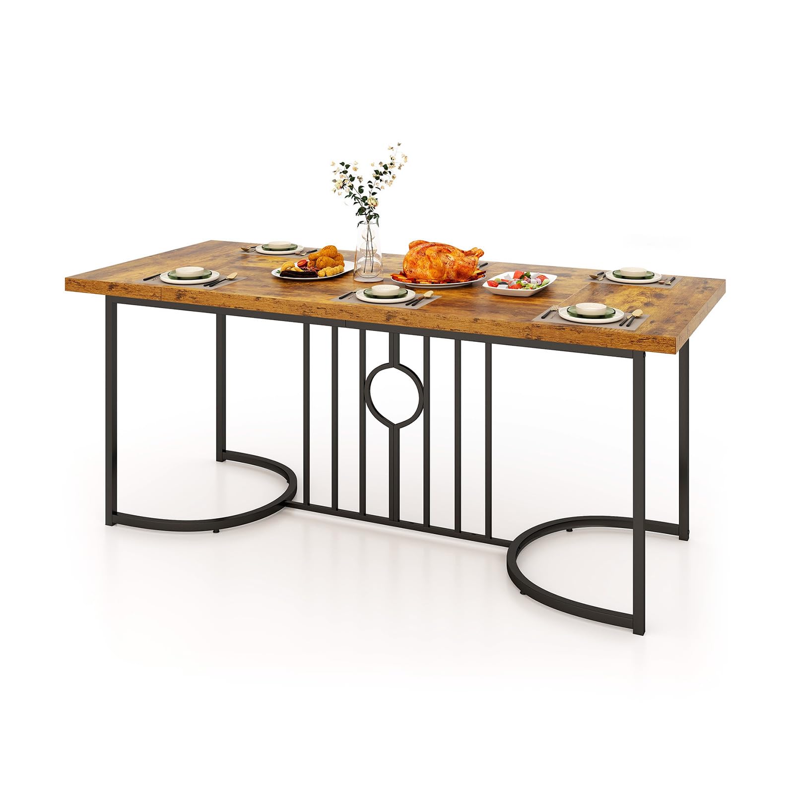 COSTWAY Tavolo da Pranzo 180 x 79 x 75 cm per 6-8 Persona, Tavolo Cucina Rettangolare in Legno con Struttura in Metallo, Mobile moderno per Sala da Pranzo e Ufficio, Capacità di Carico 135kg