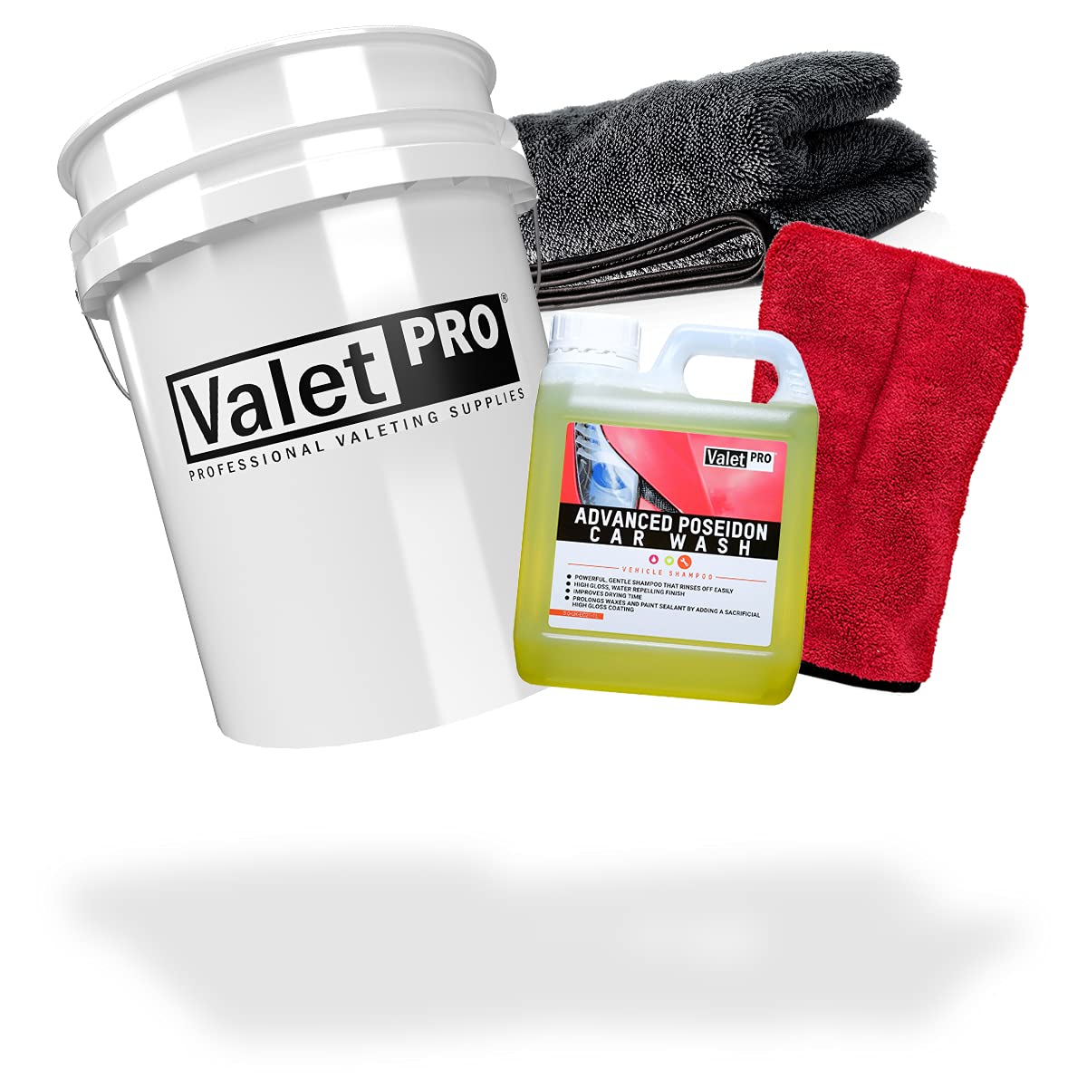 detailmate ValetPRO Advanced Poseidon - Juego de lavado para coche (cubo de 5 gal/19 l, 1 litro, guante de microfibra de 1000 g/m², paño de microfibra de 50 x 80 cm, 1000 g/m²)