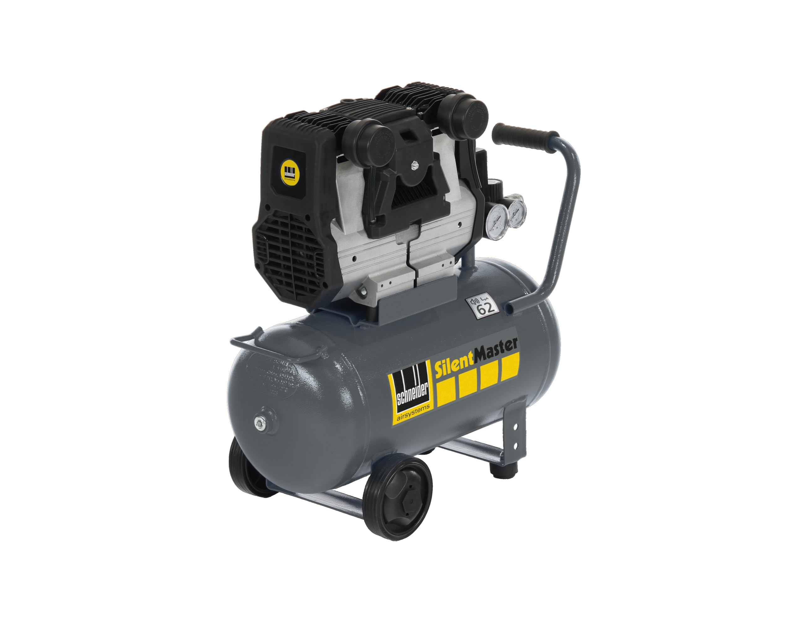 SCHNEIDER SILENTMASTER Luftkompressor 24 Liter Ölfrei Maximaler Druck 9 Bar Leistung: 2 PS Geräuschpegel: 62 dB LwA