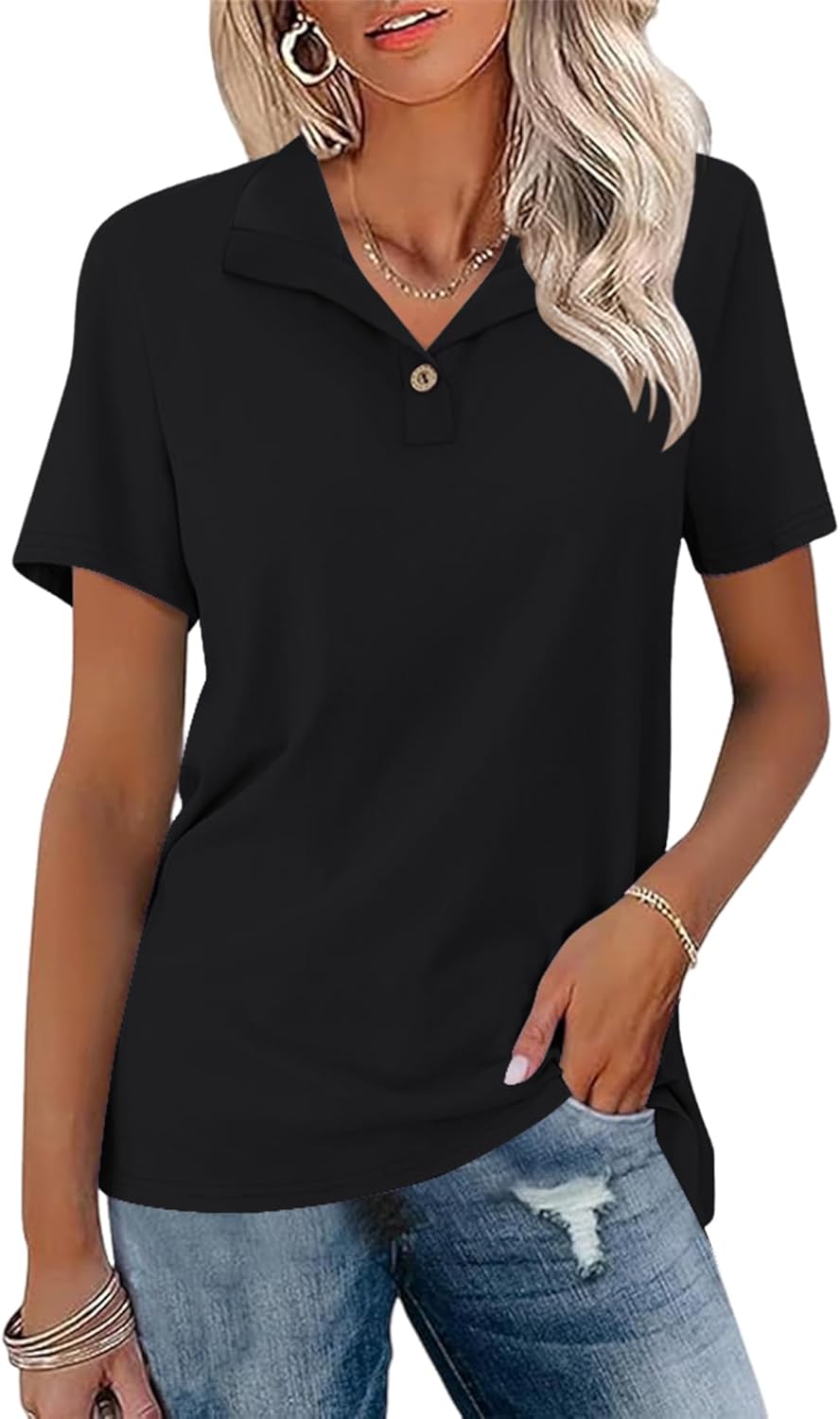Ivicoer Womens V Neck Short Sleeve Polo Shirts Button Down Collared Tops Work Tunic Blouses Business Casual Ivicoer Womens V Neck Short Sleeve Polo Shirts Button Down Collared Tops Work Tunic Blouses Business Casual