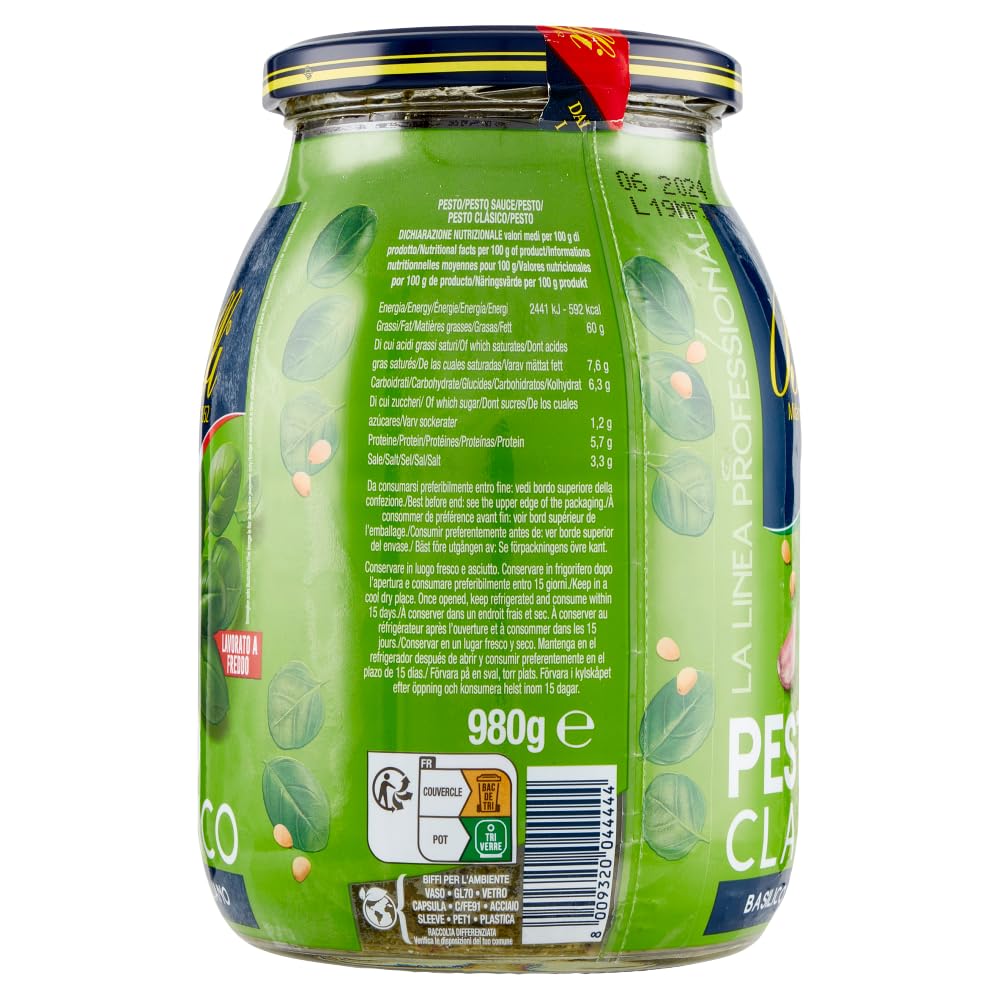 Italian Gourmet Pesto Classico Salsa Professionale 3 x 980g, Basilikum grün