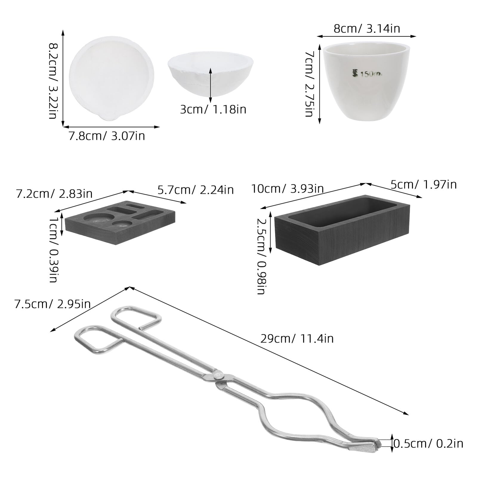 Kit per Fondere Oro con Crogiolo in Grafite Resistente all'Usura e Alta Temperatura, Accessori per Progetti DIY e Stampi per Fusione Metalli