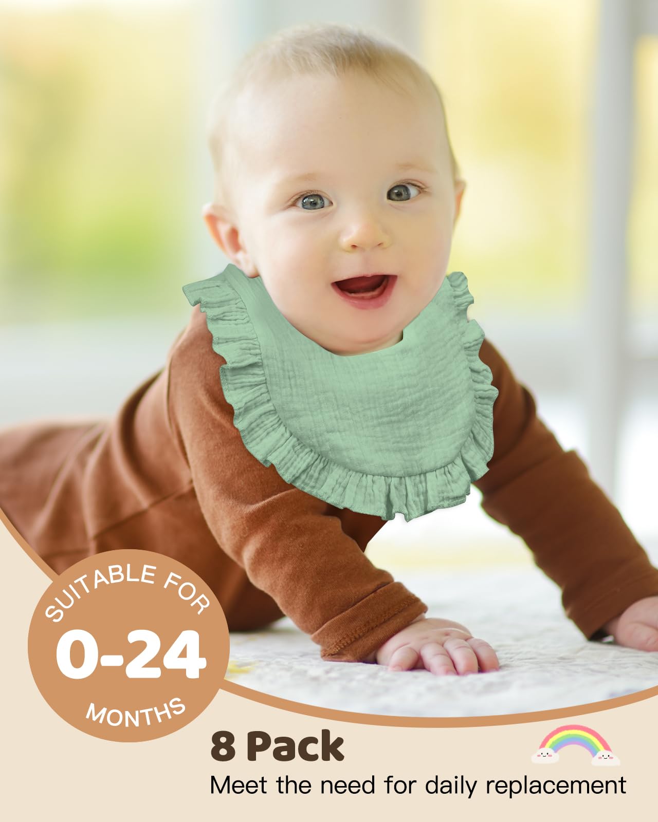 Lictin Bavaglini Neonato-Bavaglini Bambini,set di 8 bavaglini a bandana, 100% cotone, bavaglini morbidi per bambini, adatti per la dentizione dei bambini da 0 a 24 mesi