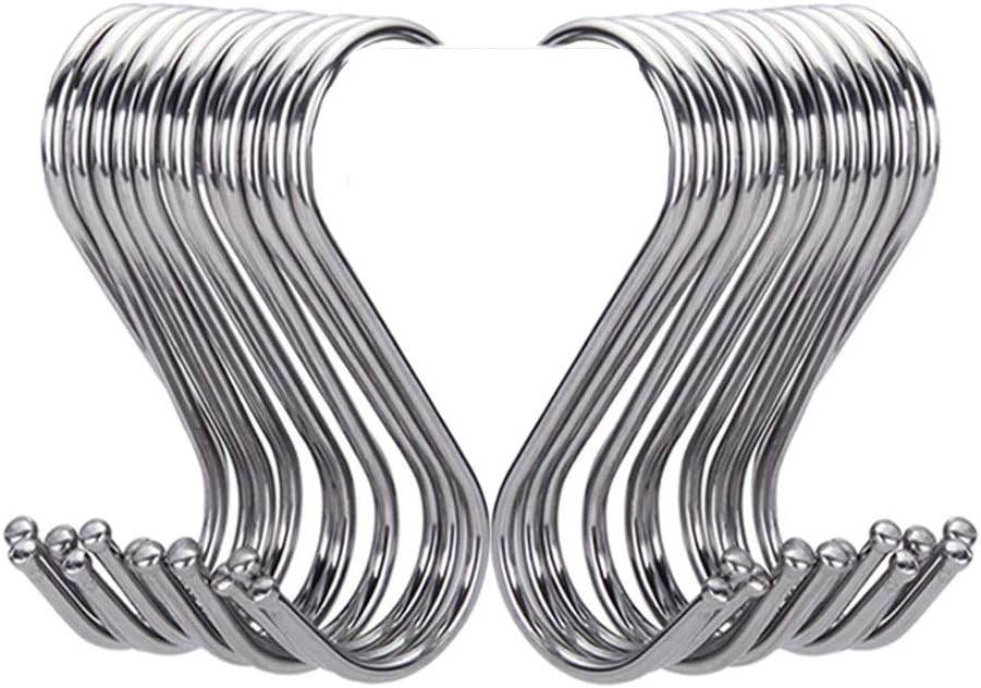 Best S Shaped Hooks S Type Hooks Round Heavy Duty Stainless Steel for Hanging Pans Pots Bags Towels etc for Bathroom Bedroom Office and Kitchen (24P)