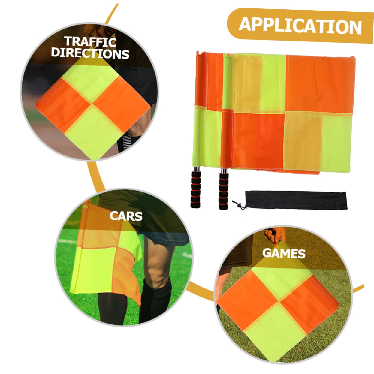 KOMBIUDA 2Pcs High Visibility Soccer Referee Flags Durable Competition Hand Signal Flags for Outdoor Sports Lightweight with Comfortable Grip for Sideline Crews