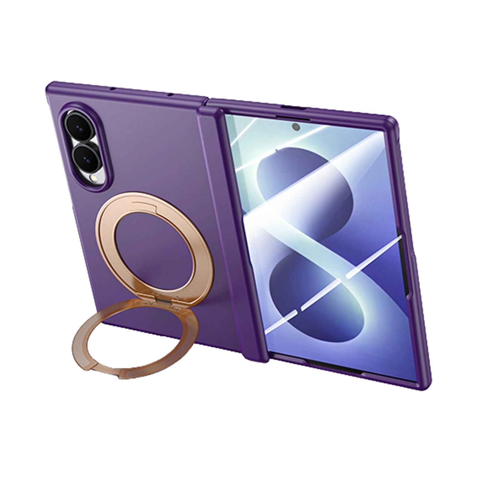 FDUJINH Case for Samsung Galaxy Z Fold 8, Folding Hidden Ring Kickstand Holder Cover Built-In Screen Protector Slim Hinge Shockproof Shell,Purple,Fold 8
