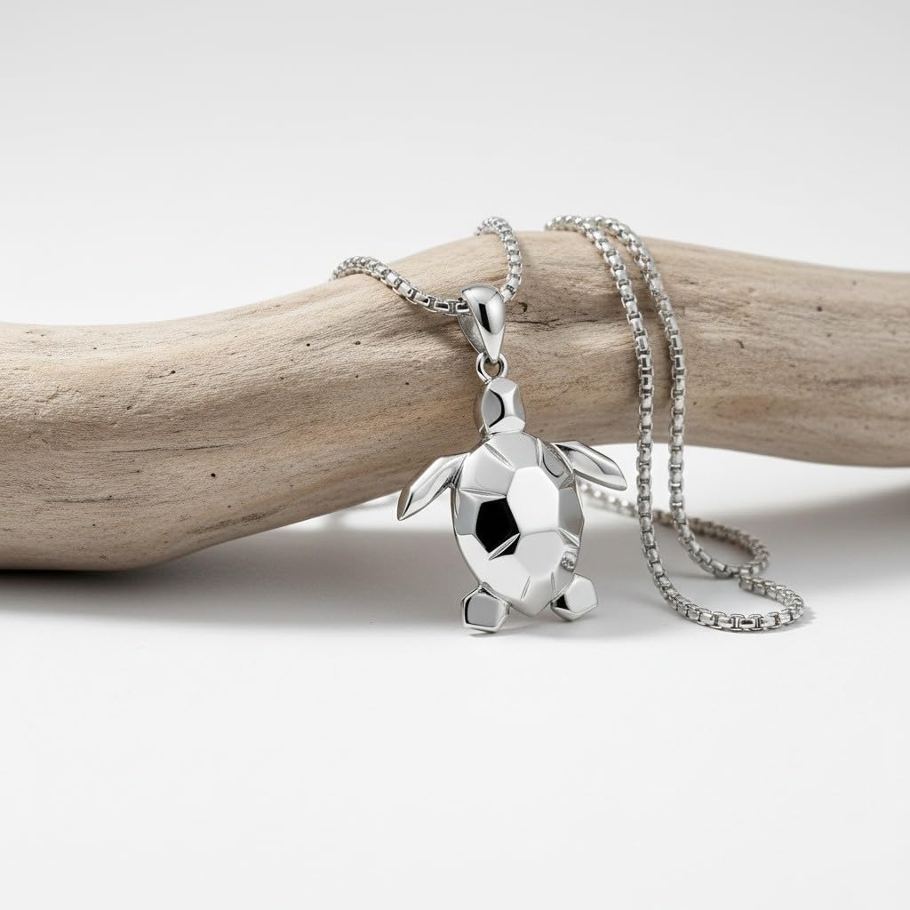 Turtle Necklace 925 Sterling Silver Sea Turtle Pendant Marine Jewelry for Men Women, w/Stainless Steel Chain 22’’+2’’