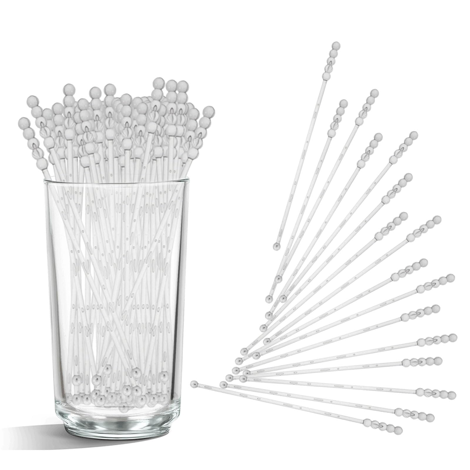100 Pieces Ball Head Stirrer Disposible Plastic 5-Ball Round Top Crystal Swizzle Sticks, Crystal Cake Pops, Cocktail Coffee Drink Stirrers (Clear)