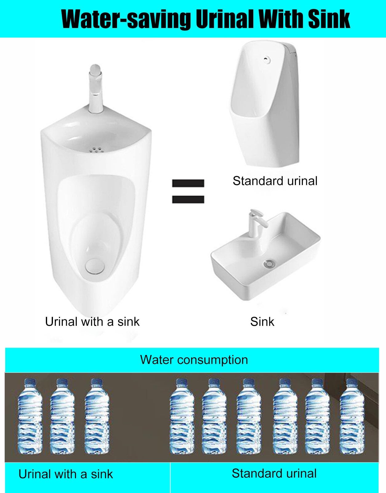 Ceramiczne Pisuary Ścienne 2 W 1 Dla Mężczyzn Z Rurą Odpływową Podłogową Oraz Zestawem Do Mycia Rąk I Spłukiwania, Komercyjny(Silver faucet)