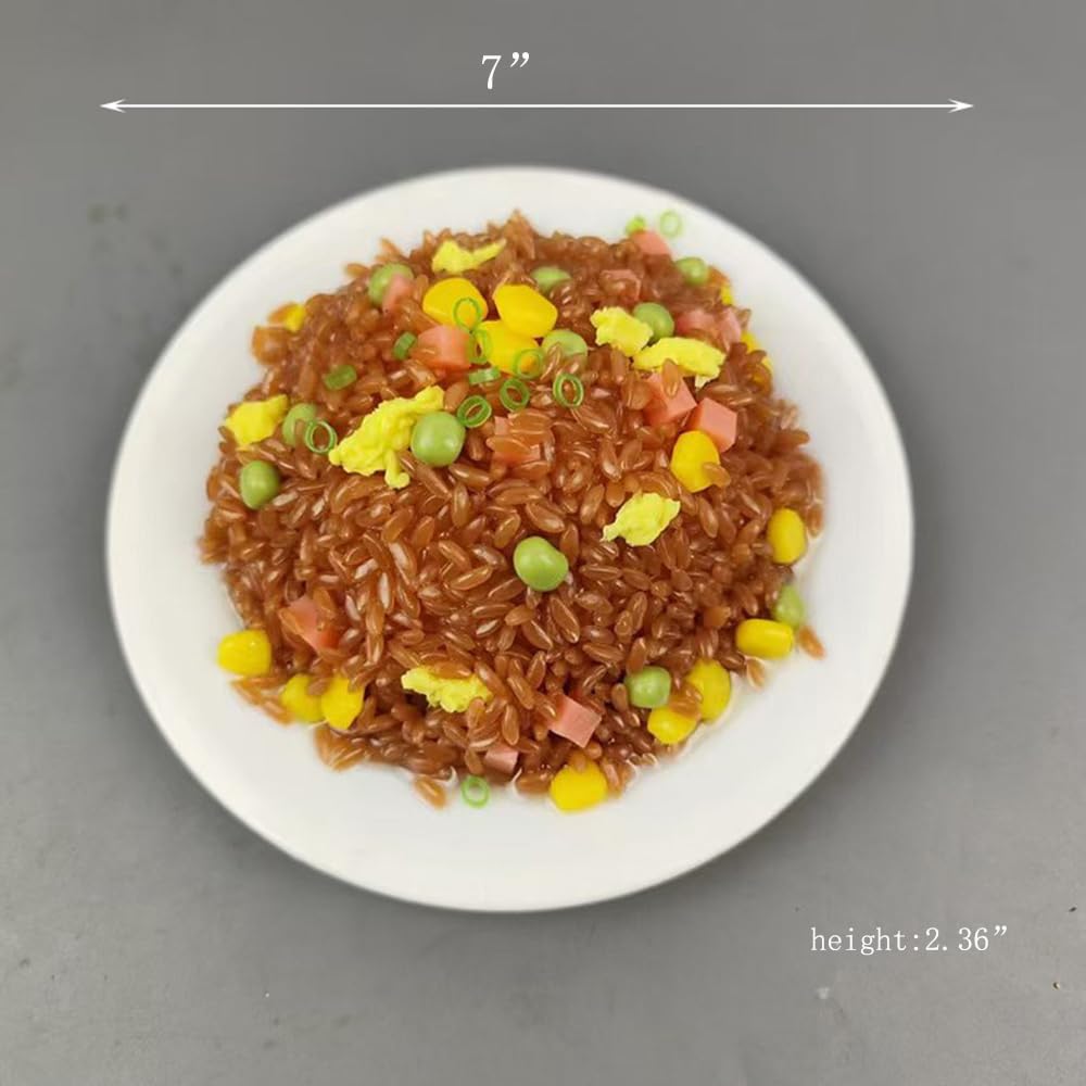 Artificial Egg Fried Rice with Plate Model Fake Vegetable Realistic Home Kitchen Table Cabinet Shop Market Food Show Model
