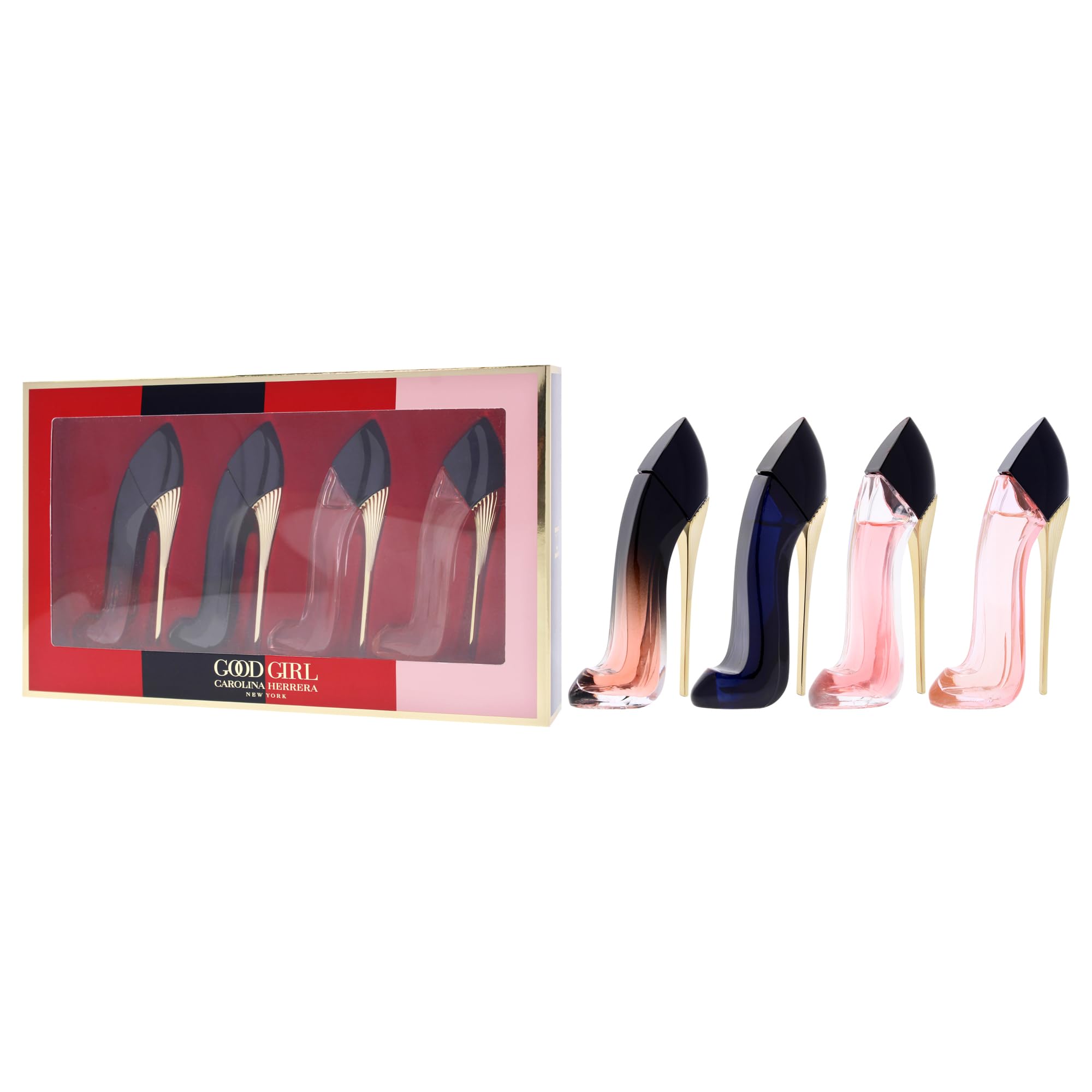 Carolina Herrera Good Girl - Perfume para mujer, mini set de regalo, salpicaduras, EDP, 0.24 onzas | Incluye Good Girl, Very Good Girl, Good Girl Blush y Good Girl Very Elixir, muestra de diseño, tamaño de viaje