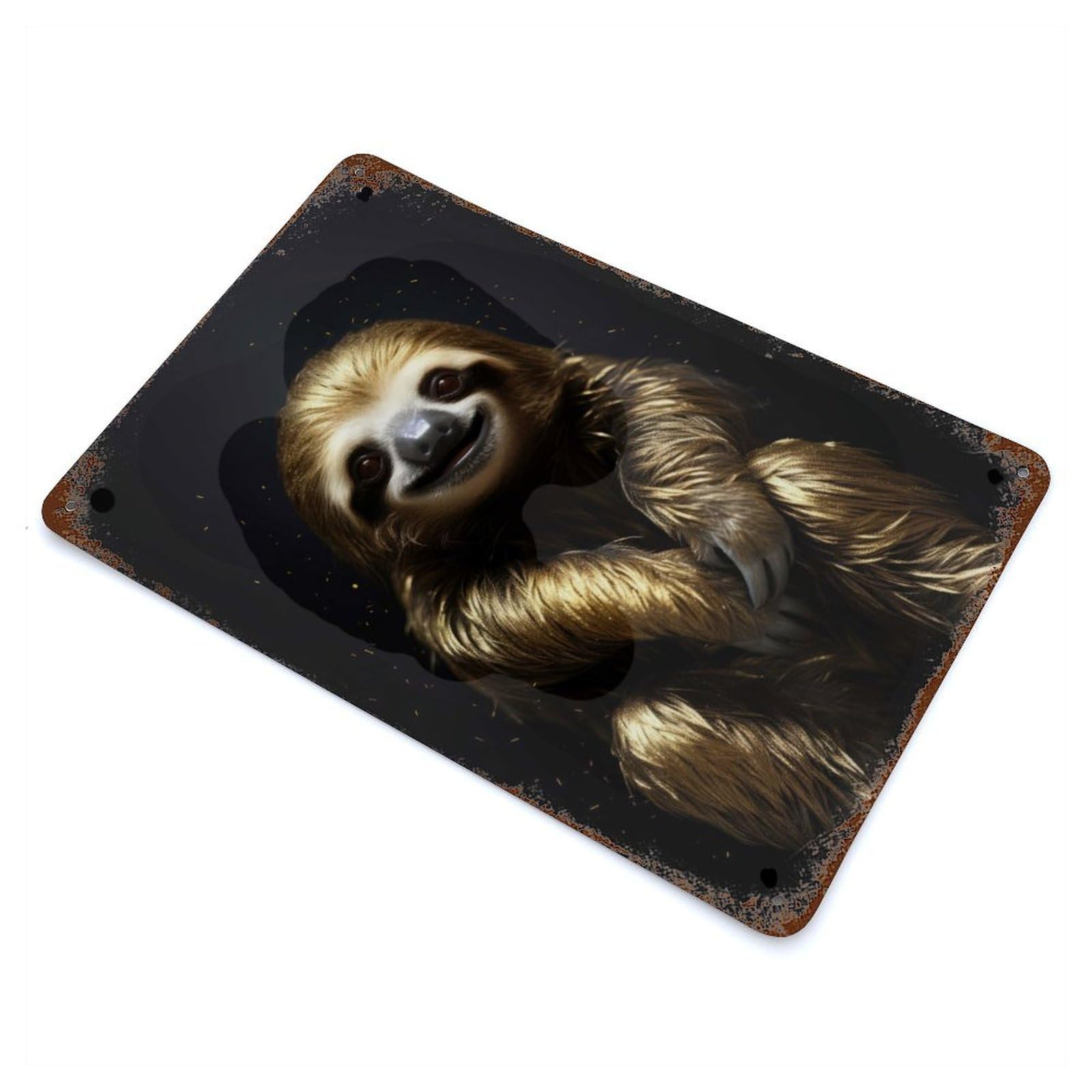 Vintage Metal Tin Sign Sloth Gold Animal 11.8"x7.9", Industrial Home Decor for Farmhouse, Kitchen And Entryway Decor