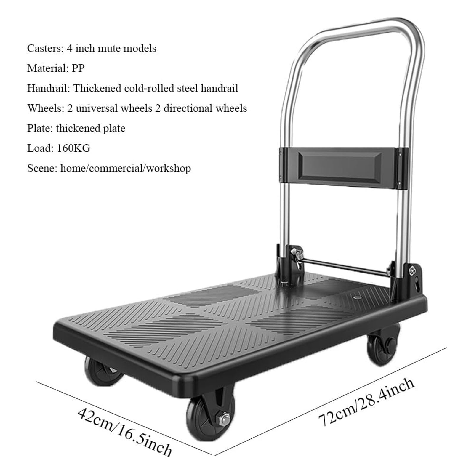 Przenośny składany wózek ręczny, wytrzymały, do ciągnięcia, do domu, biura, magazynu, nośność 150 kg, czarny