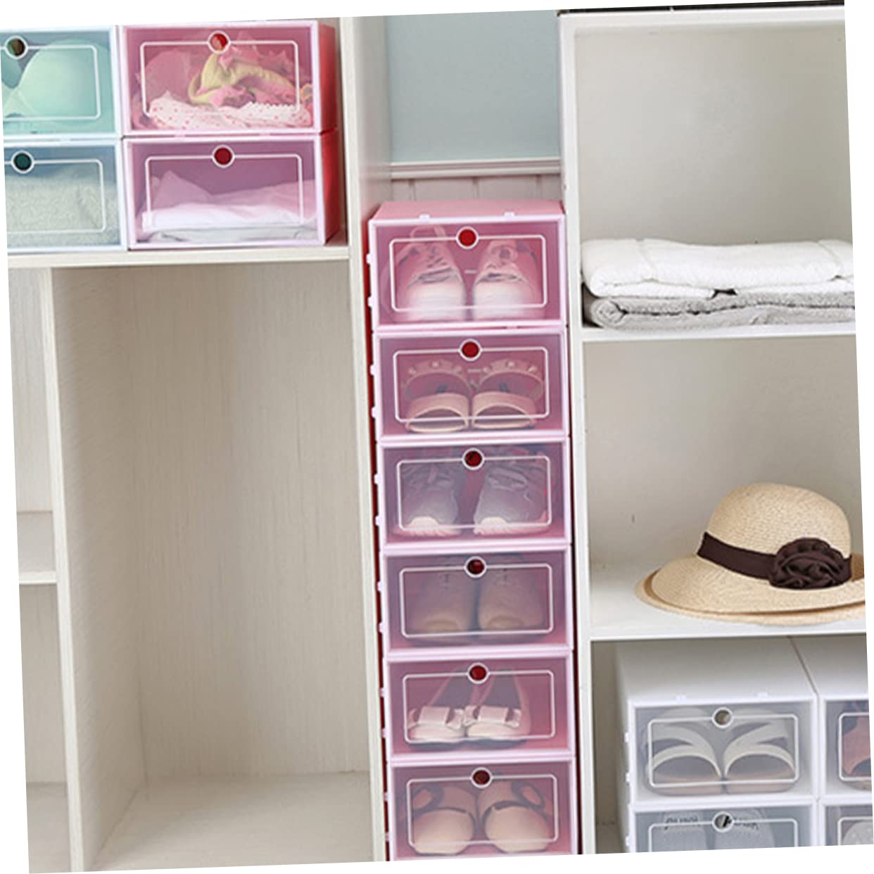 PRETYZOOM Scatola per Scarpe Blu Impilabile Trasparente 6 Pezzi, Pp | Sottile ma Rinforzata, Porta Trasparente, Formato Grande, per Sotto Letto e Scaffale, Confezione da 6