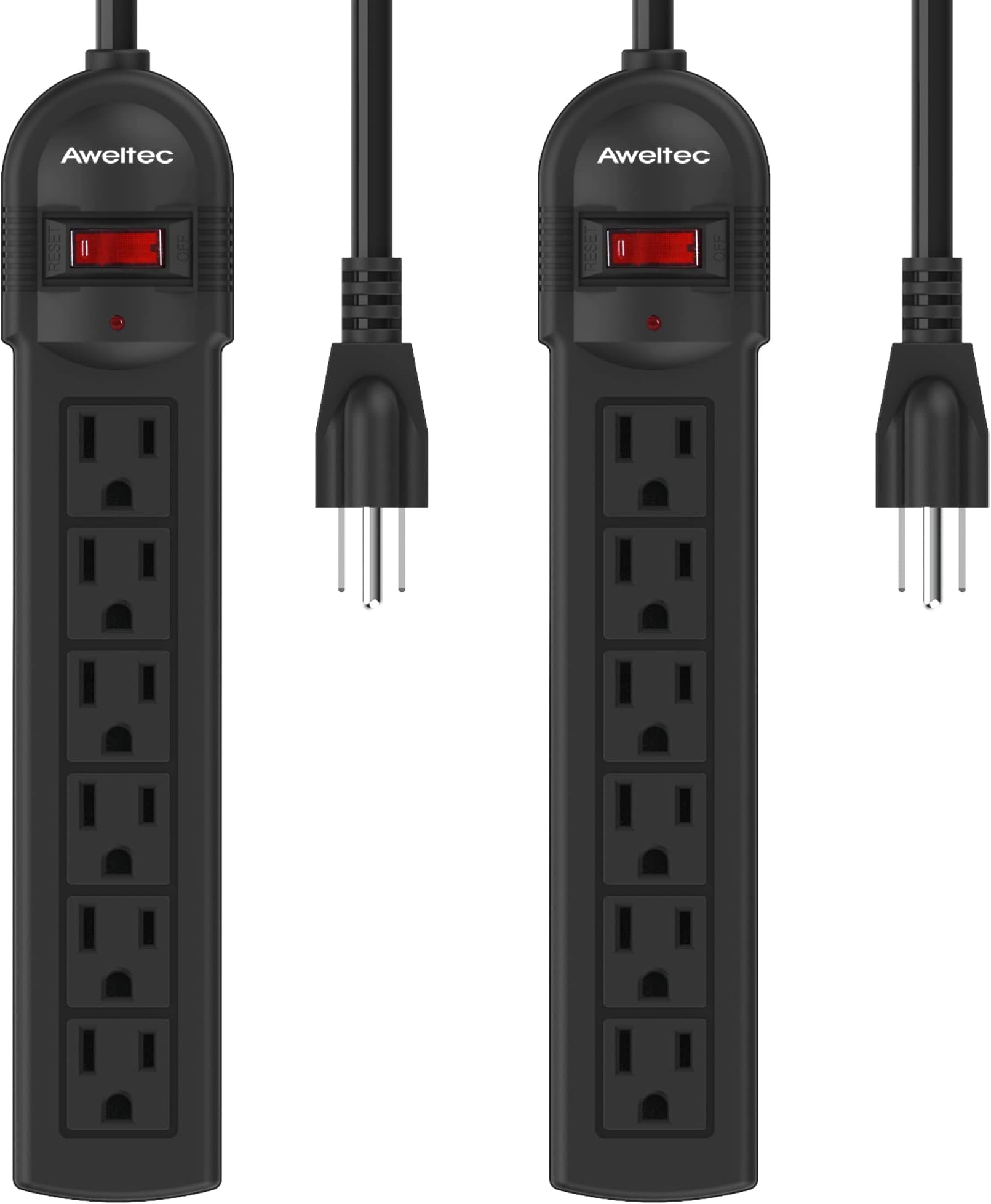 PLUGTUL Power Strip Surge Protector 2Pack 6 Outlets & 2