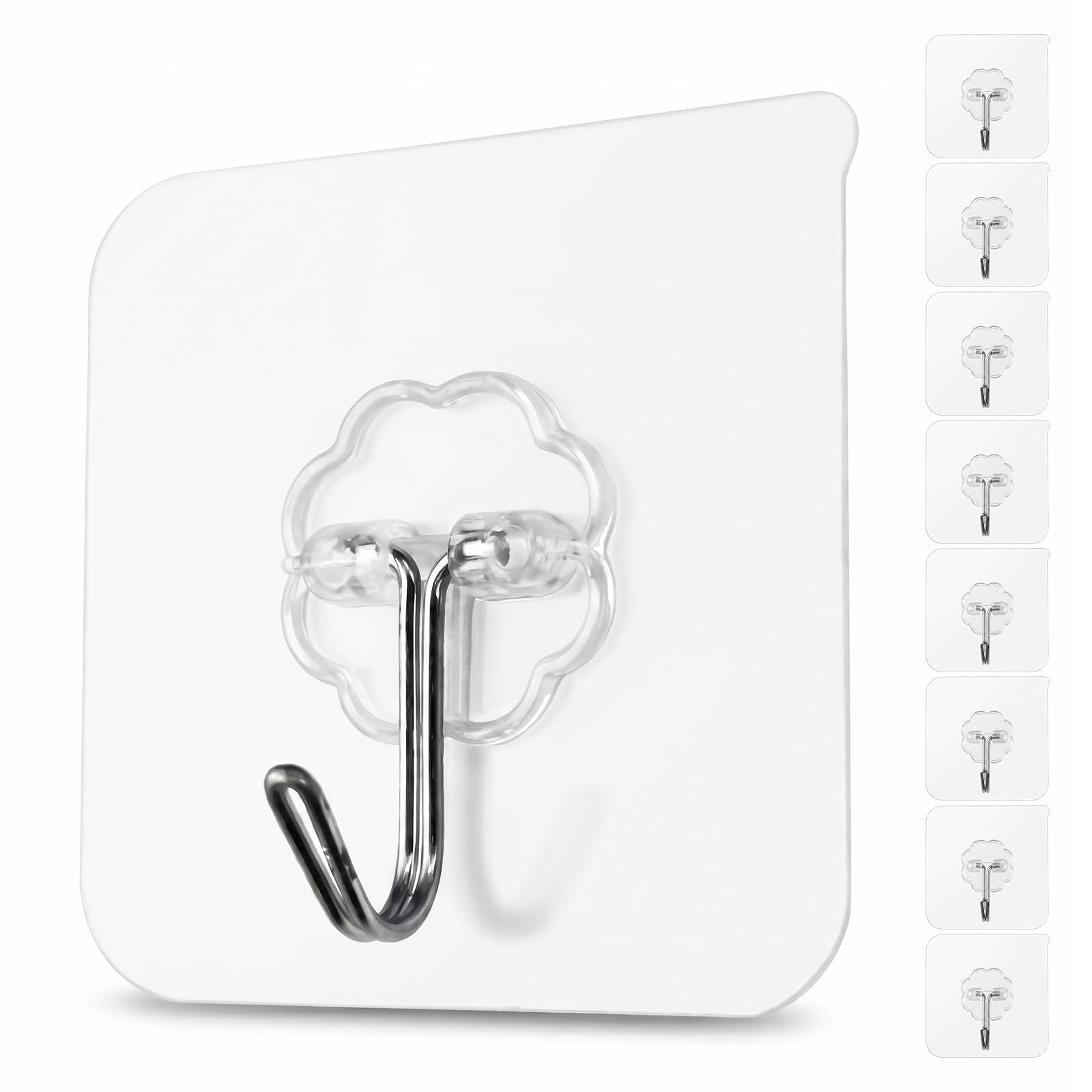 Muexoee Adhesive Hooks Heavy Duty Wall Hooks, 10kg (22lbs) Max Load Self Adhesive Sticky Hooks, Waterproof Removable Utility Hooks for Kitchen Bathroom Office Home, 8 Packs