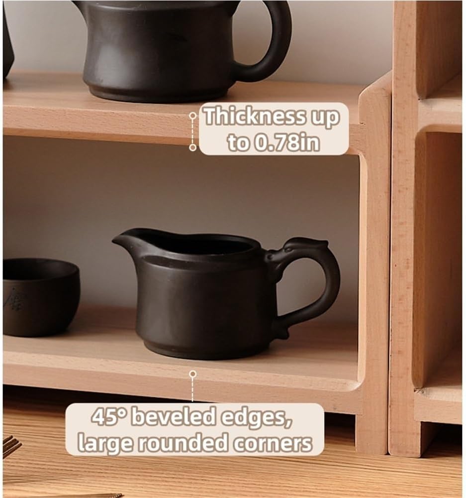 Solid Wood Coffee Cup Display Shelf, Multi-Layer Coffee Mug Holder, Countertop Station Wooden Mug Cup Rack, Desktop Storage Rack for Kitchen, Dining Room, Coffee Bar(Small)